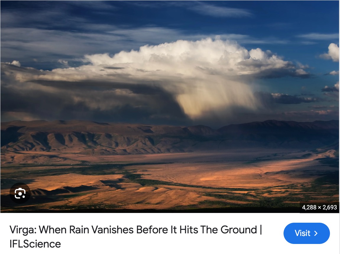 virga - contains strong downdrafts (rain vanishes before its